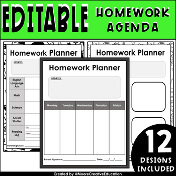 Preview of EDITABLE Student Weekly Homework Agenda Templates | 12 Layouts Per Design