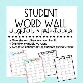 Preview of EDITABLE Student Word Wall Template Digital Printable Writing Spelling