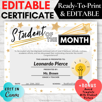 Preview of EDITABLE Student of the Month Awards, EDITABLE Student of the Month Certificates