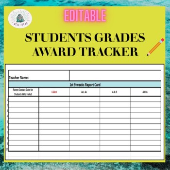 Preview of EDITABLE Students Grades AWARD TRACKER