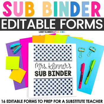 Preview of Substitute Binder | Editable Sub Plans | Prep Templates for Elementary Teachers
