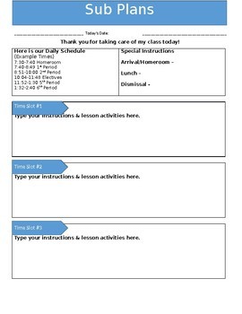 Preview of EDITABLE Sub Plan Template