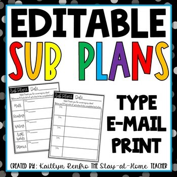 Preview of FREE Emergency Sub Plan EDITABLE Lesson Plans Templates