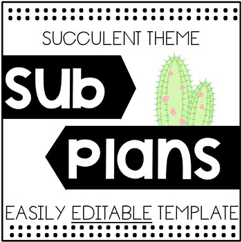 Preview of EDITABLE Sub Plans Binder Template | Cactus / Succulent Theme | Maternity Leave