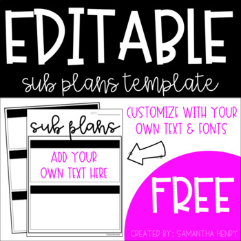 Preview of FREE, EDITABLE Substitute Plans Template