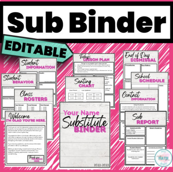 Preview of EDITABLE Substitute Binder Templates | Any Grade Level 