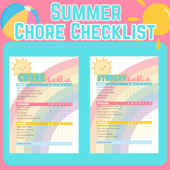 Preview of EDITABLE Summer Chore Chart Homeschool Behavior Management Routine Checklist