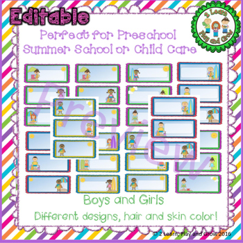 Editable Summer Cubby Or Table Names For Summer Camp Programs Or Preschool