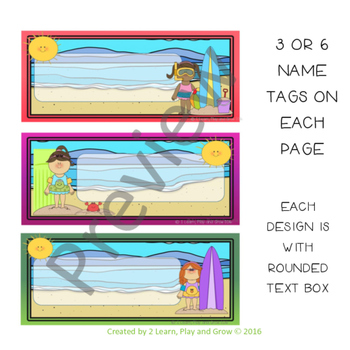 beach theme name tags summer kids at the beach by 2 learn play and grow
