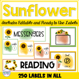 EDITABLE Sunflower Book Bin, Schedule, Table, Group, and J