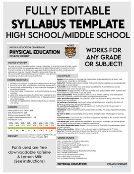 Preview of EDITABLE Syllabus Template for High School/Middle School