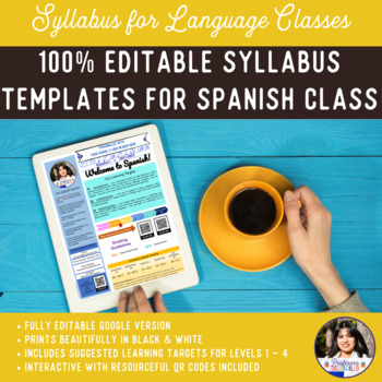 Preview of EDITABLE Syllabus Template for High School Spanish (Novice & Intermediate Level)