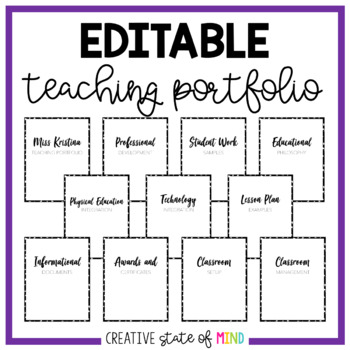 Preview of Editable Teacher Portfolio (Black and White)