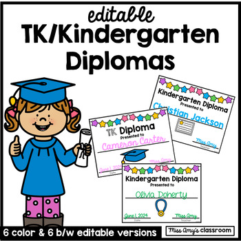 Preview of EDITABLE TK & Kindergarten Graduation Diplomas - End of Year Certificates