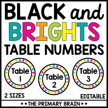 Preview of EDITABLE Table Numbers | Black and Brights Classroom Decor Round Labels