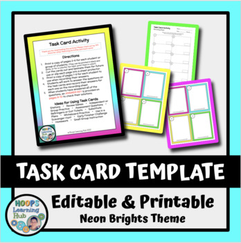 Preview of EDITABLE Task Card Template - Neon Brights Theme