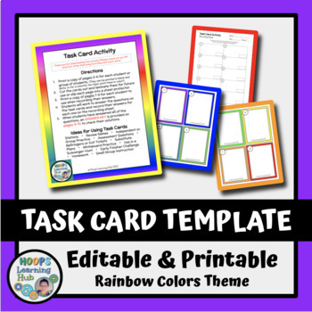 Preview of EDITABLE Task Card Template - Rainbow Colors Theme