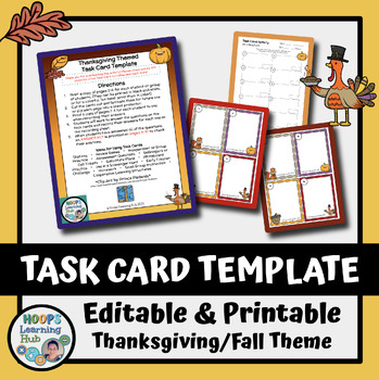 Preview of EDITABLE Task Card Template - Thanksgiving/Fall Theme