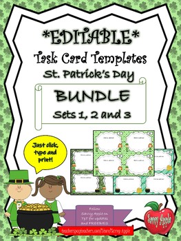 Preview of EDITABLE Task Card Templates BUNDLE - St. Patrick's Day - COMMERCIAL USE OK!