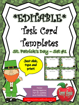 Preview of EDITABLE Task Card Templates - St. Patrick's Day - Set 1 - COMMERCIAL USE OK!