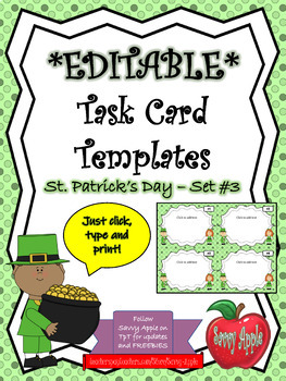 Preview of EDITABLE Task Card Templates - St. Patrick's Day - Set 3 - COMMERCIAL USE OK!