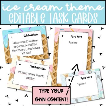 Preview of EDITABLE Task Card Templates with Recording Sheets for Ice Cream Theme Day