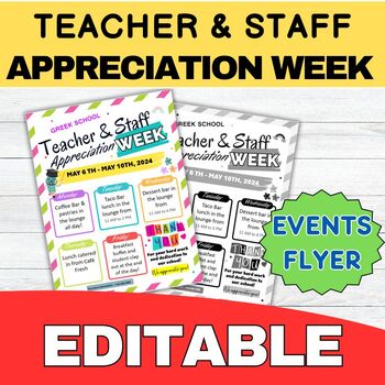 Preview of EDITABLE Teacher Appreciation Week Flyer, School Staff Appreciation Week 2024