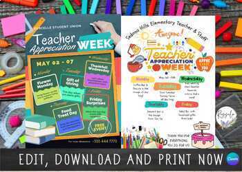 Preview of EDITABLE Teacher Appreciation Week Itinerary Posters, Appreciation Week Schedule