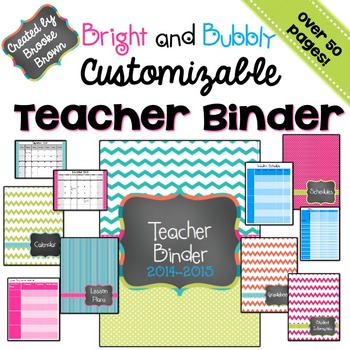 Preview of EDITABLE Teacher Binder 2021-2022 {Bright and Bubbly}