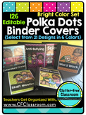 EDITABLE Teacher Binder Covers POLKA DOTS BRIGHT COLORS Cl