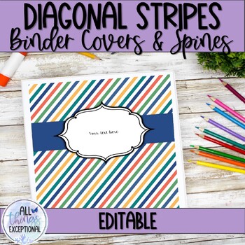 Preview of EDITABLE Teacher Binder Covers & Spines - Diagonal Stripes