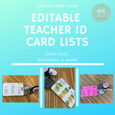 EDITABLE Teacher ID Card Reference Lists