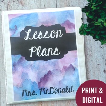 Preview of Teacher Lesson Planner Binder Watercolor 2023-2024 (Print & Digital)