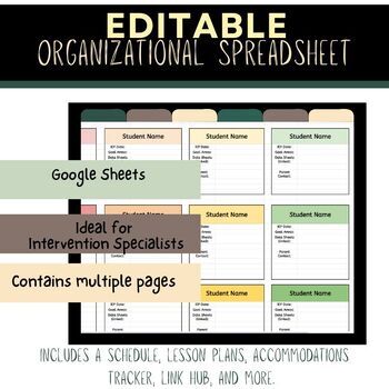 Preview of Effortless Organization for Intervention Specialists: Editable Google Sheets Hub