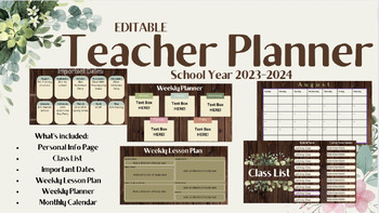 Preview of EDITABLE Teacher Planner 2023-2024