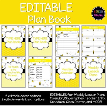 Preview of EDITABLE Teacher Planner UNDATED – Bumble Bee Theme