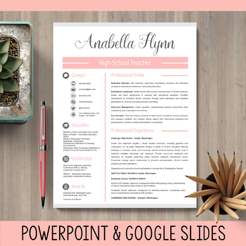 Preview of EDITABLE Teacher Resume Template for PowerPoint and Google Slides (2 versions)