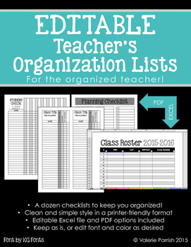 Preview of EDITABLE Teacher's Organization Lists