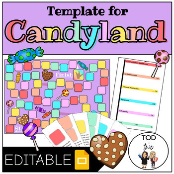 Preview of EDITABLE Template for Candyland Board Game for Google Slides | DISTANCE LEARNING