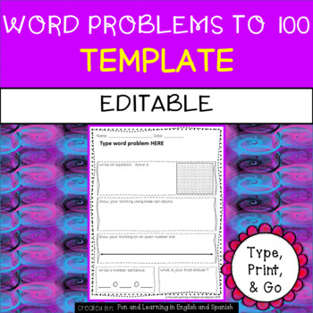 Preview of EDITABLE - Template for Word Problems up to 100
