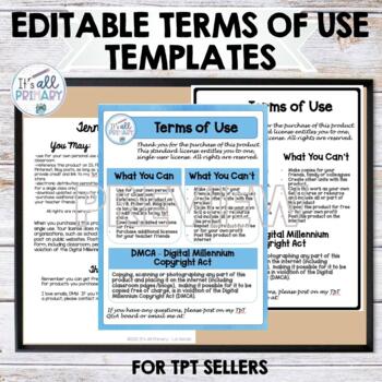 Preview of EDITABLE Terms of Use Templates for the TPT Seller