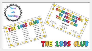 Preview of EDITABLE- The 100s Club Certificate and Bulletin Board