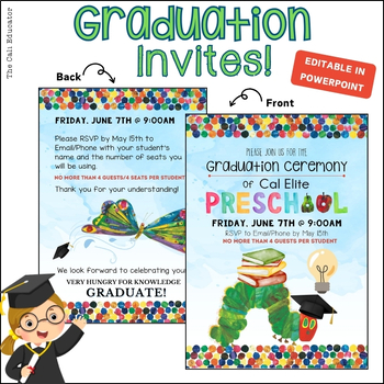 Preview of EDITABLE The Very Hungry Caterpillar Preschool Graduation Invite