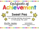 EDITABLE Third Grade End of the Year Certificate of Achiev