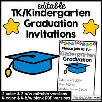 Preview of EDITABLE TK & Kindergarten Graduation Invitations