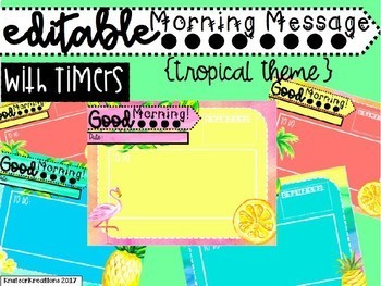 Preview of Class Slides with Timers Tropical Theme for Morning Message Editable