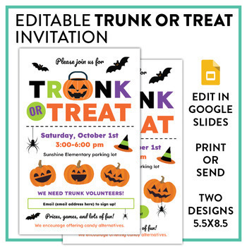 Preview of EDITABLE Trunk or Treat Invitation: 2 designs!