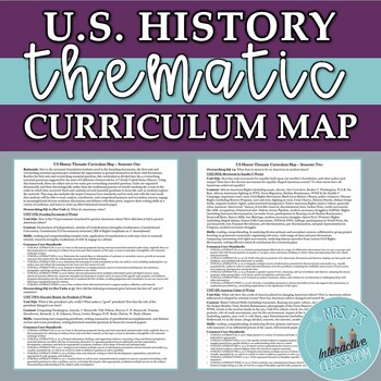 Preview of EDITABLE US History Thematic Curriculum Map with Common Core Standards!