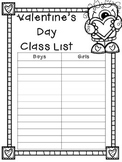 EDITABLE Valentine's Day Class List (Monster Theme)