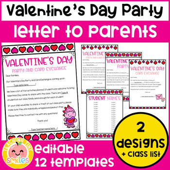 Preview of EDITABLE Valentine's Day Party Letter to Parents | Card Exchange | Class List